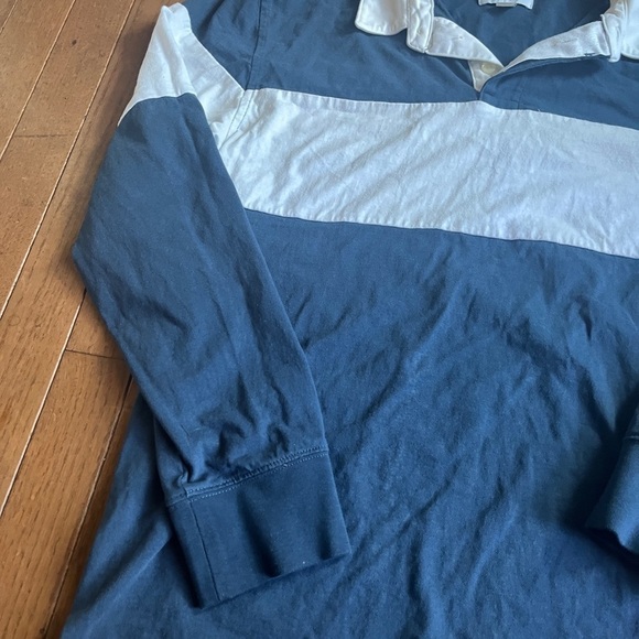 Blue and White striped long sleeve polo shirt by Goodfellow Co. Size Medium - Picture 2 of 5